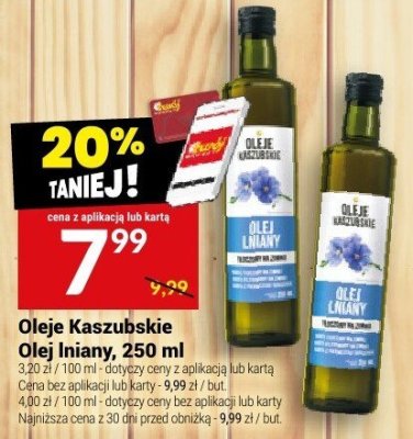 Oleje Kaszubskie Olej lniany, 250 ml promocja w Twój Market