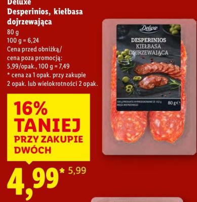 Kiełbasa Deluxe Desperinios dojrzewająca promocja w Lidl