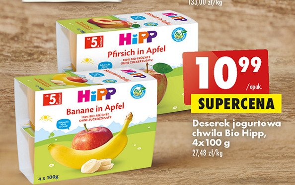 Jab艂ka i banany Hipp organic fruit & pieces promocja