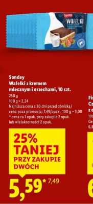 Wafelki z kremem mlecznym i orzechami Sondey promocja w Lidl