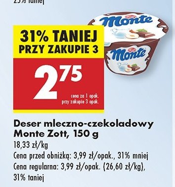 Deser mleczno-czekoladowy z orzechami Zott monte promocja