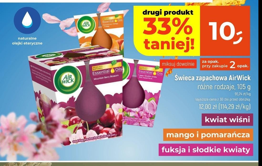 Świeca fuksja i słodkie kwiaty pudełko Air wick candle essential oils promocja w Dealz