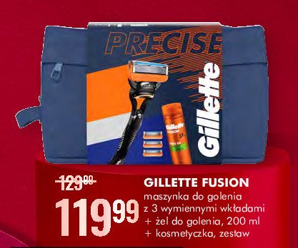 Zestaw w kosmetyczce żel do golenia fusion 200 ml + maszynka do golenia fusion5 + 3 ostrza Gillette zestaw promocja