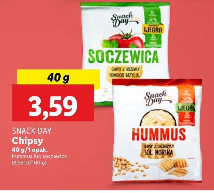 Chipsy z soczewicy o smaku pomidora i bazylii Snack day promocja w Lidl