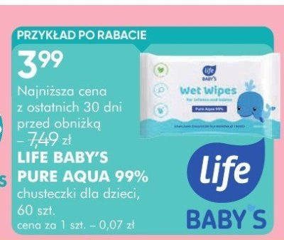 Chusteczki dla dzieci LIFE BABY'S PURE AQUA 99% promocja w Super-Pharm