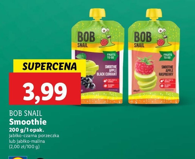 Smoothie jabłko-czarna porzeczka Bob snail promocja