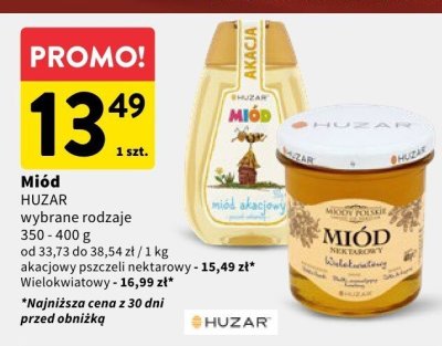 Miód Huzar wybrane rodzaje promocja w Intermarche