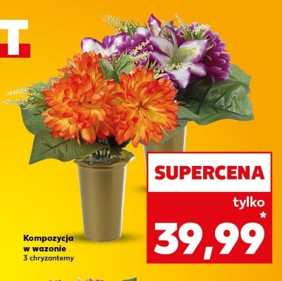 Kompozycja w wazonie kwiatów sztucznych 3 chryzantemy promocja w Kaufland