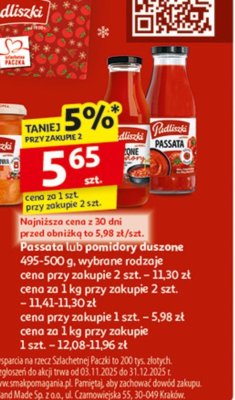 Passata lub pomidory duszone Pudliszki promocja w Auchan