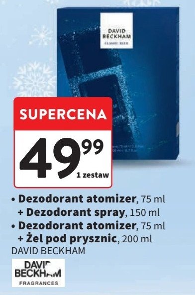 Zestaw w pudełku classic blue dezodorant spray 150 ml + dezodorant w atomizerze 75 ml David beckham zestaw promocja w Intermarche