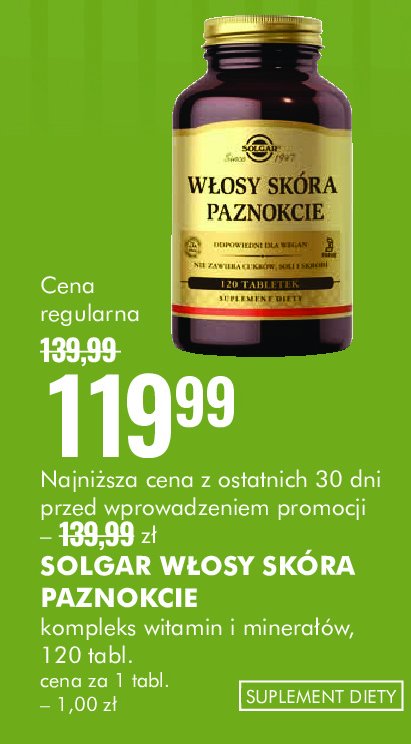 Preparat włosy skora i paznokcie SOLGAR promocja