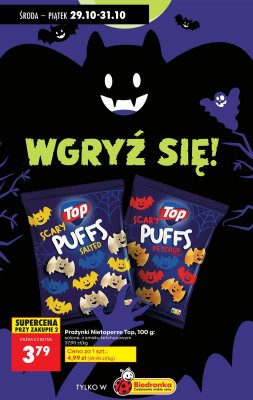 Prażynki Nietoperze Top Scary Puffs Salted 100g promocja w Biedronka