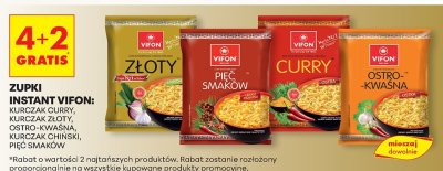 Zupki instant Vifon: kurczak curry, kurczak złoty, ostro-kwaśna, kurczak chiński, pięć smaków promocja w Biedronka