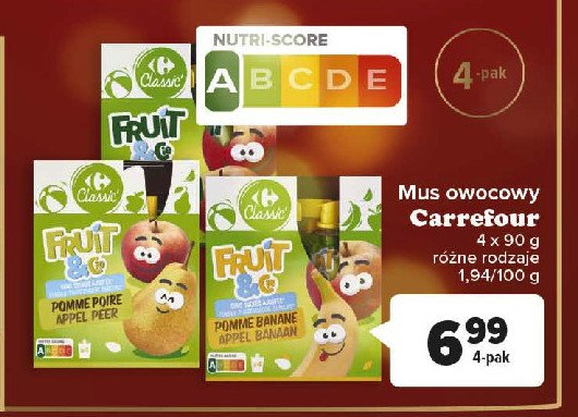 Mus jab艂kowo-gruszkowy Carrefour classic promocja
