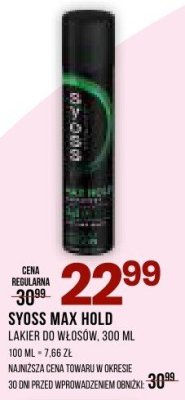 Lakier do włosów SYOSS MAX HOLD promocja w Drogerie Natura