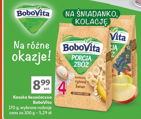 Kaszka bezmleczna ryżowa banan Bobovita porcja zbóż promocja w Auchan