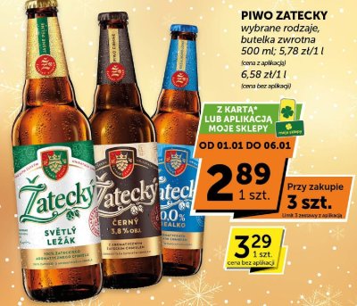 Piwo Zatecky wybrane rodzaje butelka zwrotna 500 ml promocja w ABC