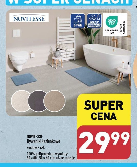 Dywaniki łazienkowe 50 x 80 cm + 50 x 40 cm Novitesse promocja