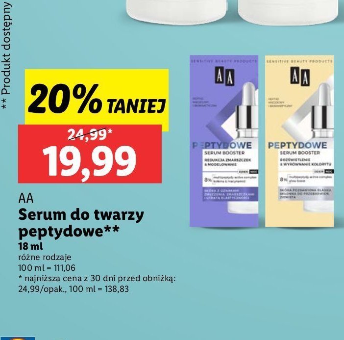 Serum peptydowe redukcja zmarszczek Aa promocja