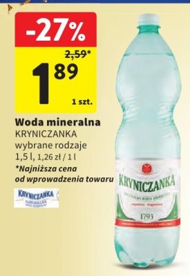 Woda mineralna KRYNICZNAKA promocja w Intermarche