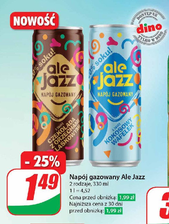 Napój kokosowy wafelek Ale jazz promocja w Dino