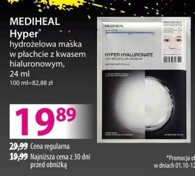Maska hydrożelowa MEDIHEAL Hyper, w płachcie z kwasem hialuronowym, 24 ml promocja w Hebe