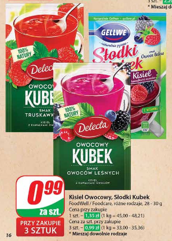 Kisiel truskawkowy z kawałkami owoców Delecta owocowy kubek promocja