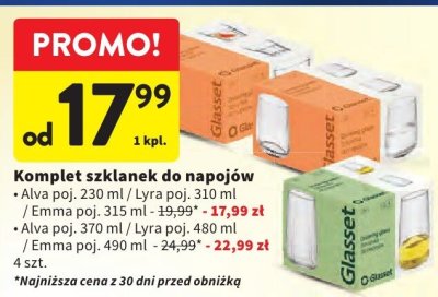 Szklanki do napojów Alva poj. 230 ml / Lyra poj. 310 ml lub Emma poj. 315 ml 4 szt. promocja w Intermarche