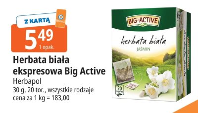 Herbata biała ekspresowa Big Active Jasmin Herbapol promocja w Leclerc