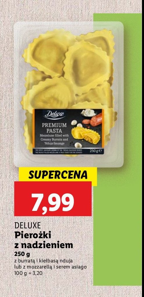 Pierogi z burrata i kiełbasą nduja Deluxe promocja w Lidl