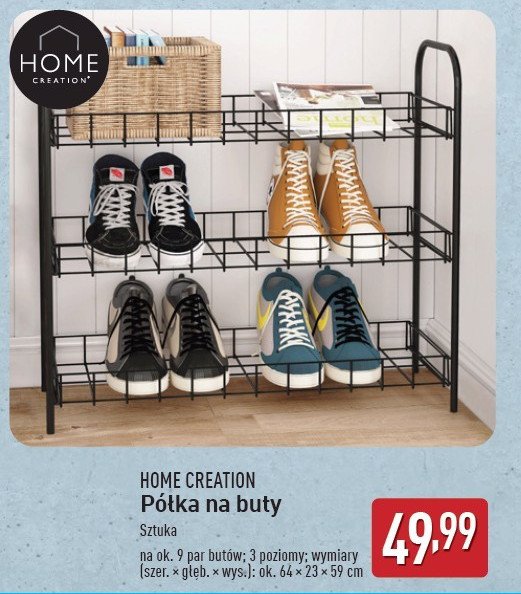 Półka na buty 64 x 23 x 59 cm Home creation promocja w Aldi