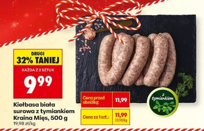 Kiełbasa biała surowa z tymiankiem Kraina Mięs, 500 g promocja w Biedronka