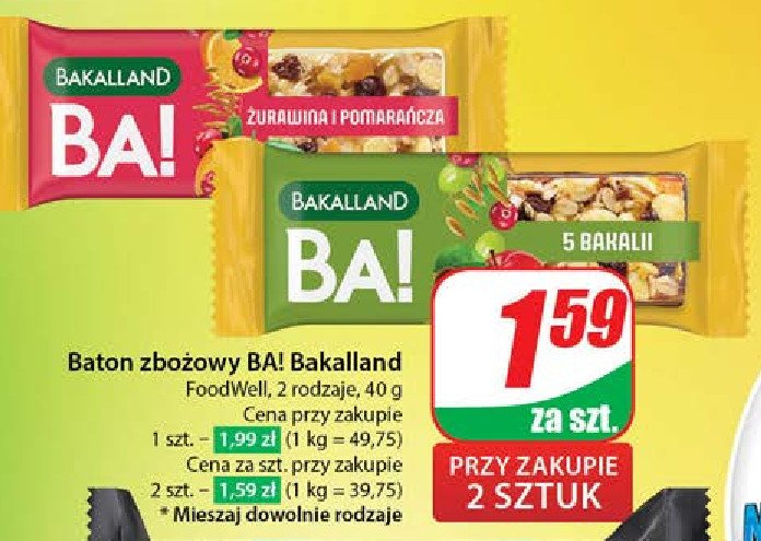 Baton żurawina i pomarańcza Bakalland ba! promocja w Dino