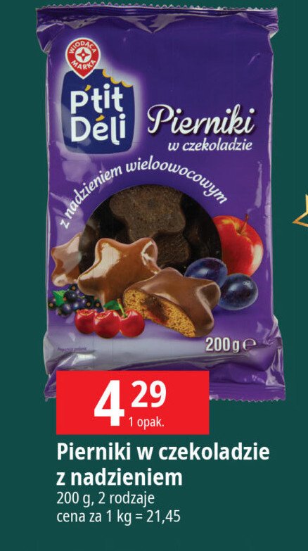 Pierniki w czekoladzie z nadzieniem wieloowocowym Wiodąca marka p'tit deli promocja w Leclerc