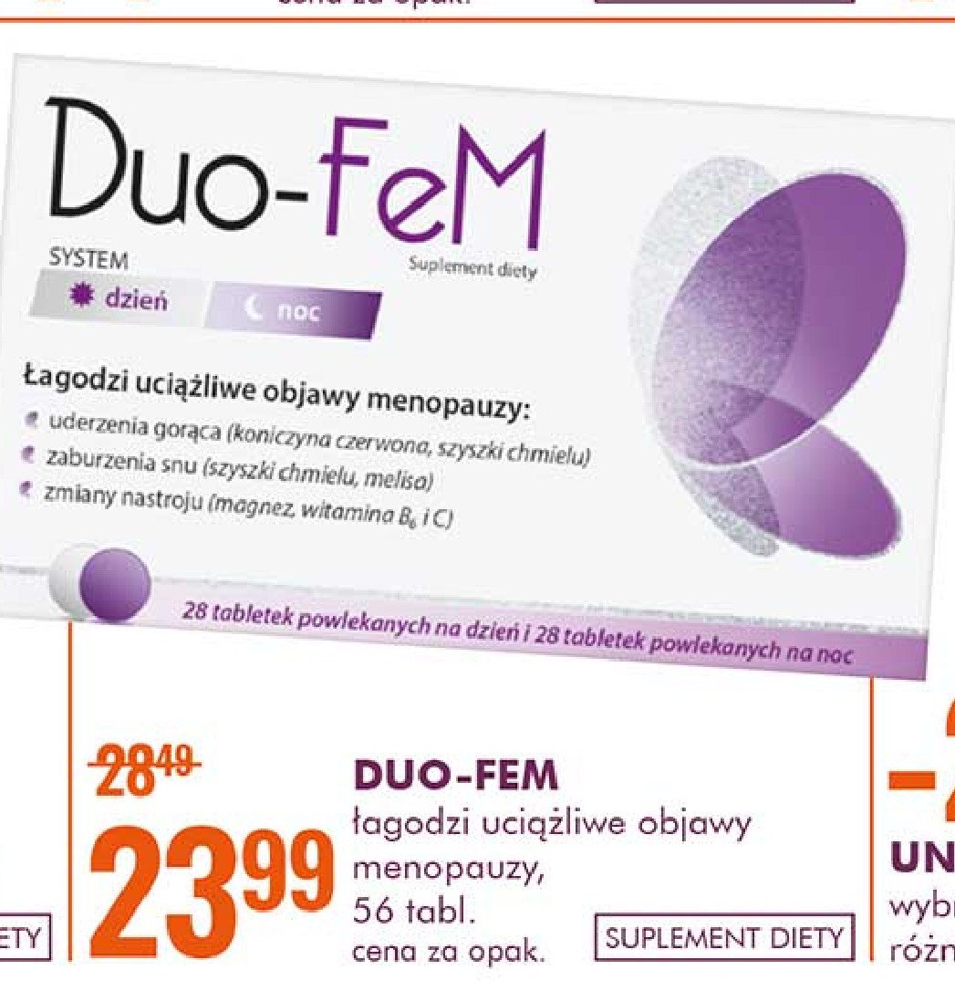 Tabletki łagodzące objawy menopauzy na dzień i na noc Duo-fem promocja