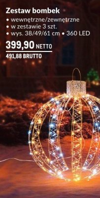Zestaw bombek świetlny wewnętrzny/zewnętrzny 3 szt. wys. 38/49/61 cm, 360 LED promocja w Makro
