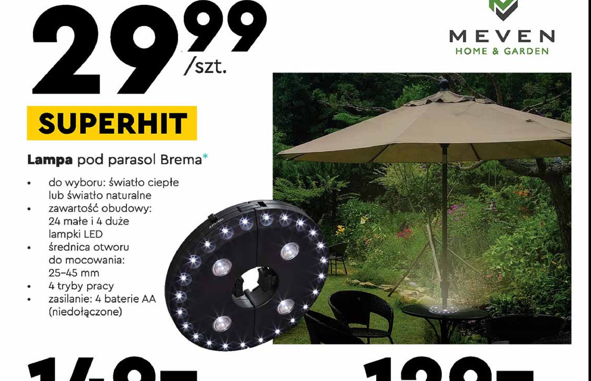 Lampa pod parasol brema światło ciepłe MEVEN promocja