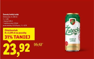 Piwo Světlý Ležák ośmiosztuk 8x500 ml promocja w Lidl
