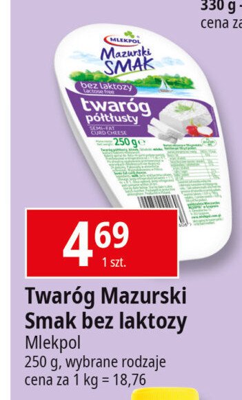 Twaróg półtłusty bez laktozy Mlekpol promocja w Leclerc