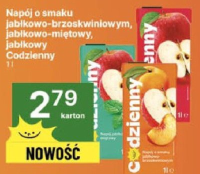 Napój o smaku jabłkowo-brzoskwiniowym, jabłkowo-miętowy, jabłkowy Codzienny promocja w Delikatesy Centrum