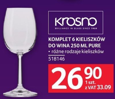 Komplet 6 kieliszków do wina 250 ml Pure z różnymi rodzajami kieliszków Krosno promocja w Selgros