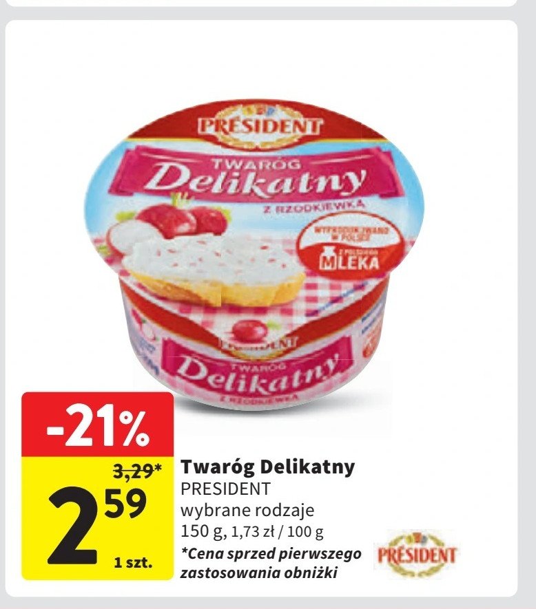 Twaróg delikatny z rzodkiewką President promocja w Intermarche