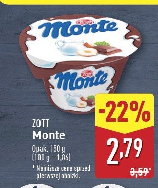 Deser mleczno-czekoladowy z orzechami Zott monte promocja w Aldi
