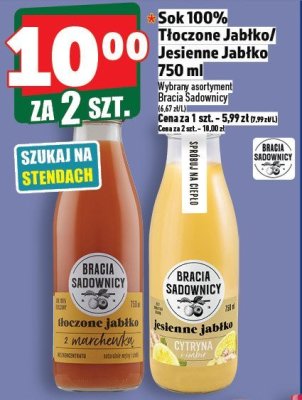 Sok 100% tłoczony jabłko Bracia Sadownicy 750 ml promocja w TOPAZ