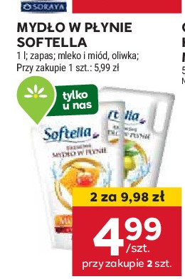 Mydło w płynie mleko i miód Softella promocja