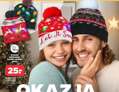 Czapka świąteczna LED  promocja w Netto