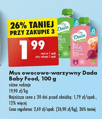 Mus + warzywa jabłko-banan-szpinak-jarmuż Dada promocja