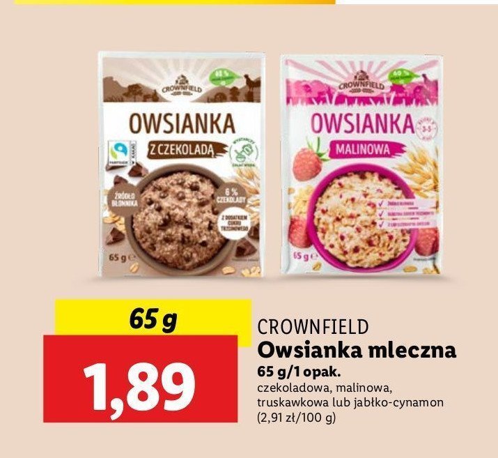 Owsianka mleczna malinowa Crownfield promocja