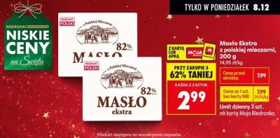 Masło ekstra  82%, 200 g promocja w Biedronka