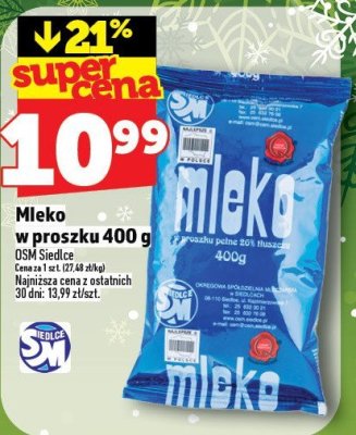 Mleko w proszku 400 g OSM Siedlce promocja w TOPAZ